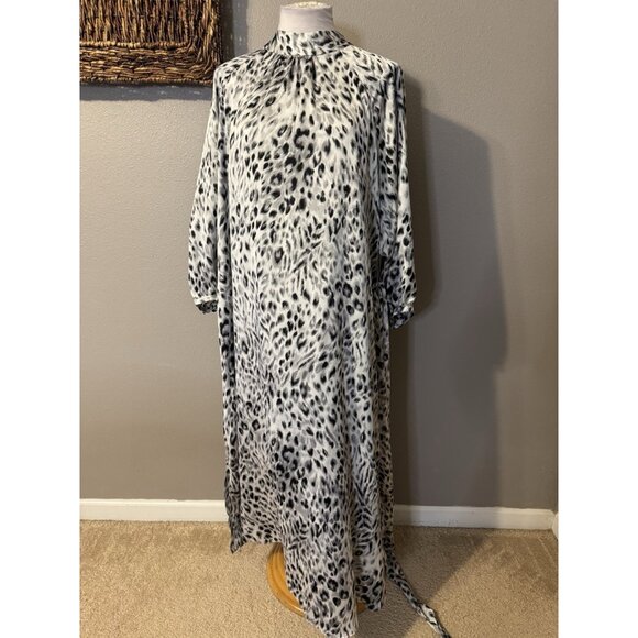 Ann Taylor Maxi Dress 3/4 Long Sleeve L Large Black Gray White Snow Leopard - Picture 13 of 16
